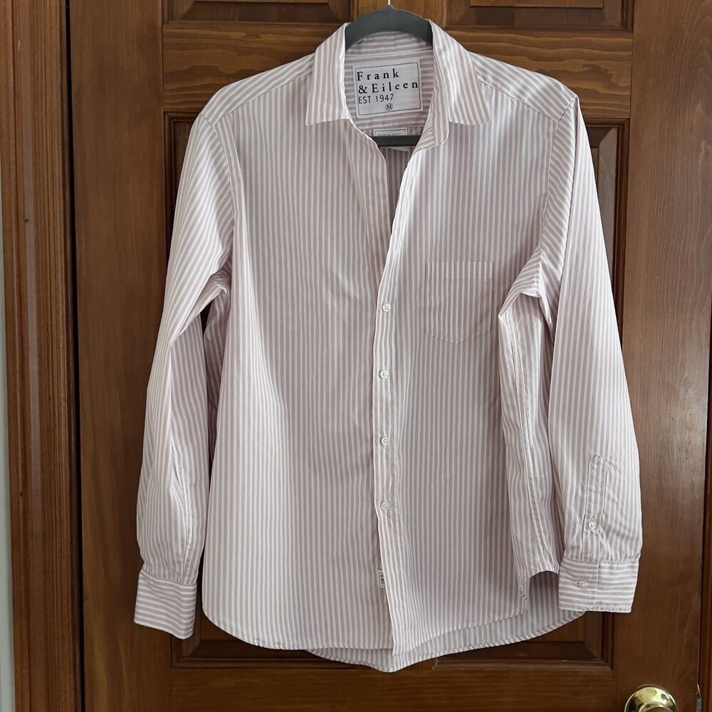 Frank & Eileen Eileen Relaxed Button Up Shirt Women's M Pink White Stripe